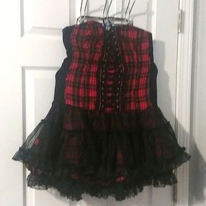 Red and black front tie with side zipper